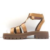 Celine Clea Triomphe Sandals Tan Crocodile-Stamped Leather Size US 8 NEW