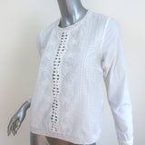 SEA Top White Lace-Trim Embroidered Cotton Size 2 Long Sleeve Blouse