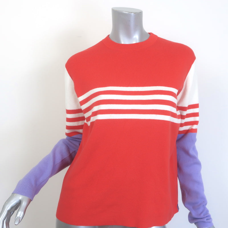 Kule Striped Crewneck Sweater Coral Red/Cream/Lavender Size Small