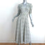 Masscob Midi Dress Bikin Sage Floral Print Silk Size Small Ruched Sleeve V-Neck