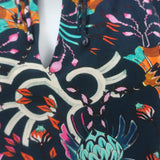 Maria Cher Humahuaca Keyla Tie-Neck Blouse Navy/Multi Printed Silk Size Small
