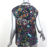 Maria Cher Humahuaca Keyla Tie-Neck Blouse Navy/Multi Printed Silk Size Small