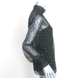 Akris Punto Polka Dot Lace Blouse Black Size 4 Long Sleeve Turtleneck Top