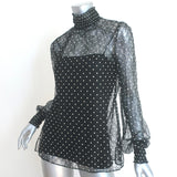 Akris Punto Polka Dot Lace Blouse Black Size 4 Long Sleeve Turtleneck Top