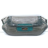 Prada Coccodrillo Tricolor Skipper Bag Gray/Blue Crocodile Shoulder Bag