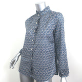 Trovata Birds of Paradis Ruffle Trim Shirt Navy Floral Print Size Small