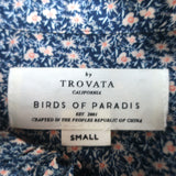 Trovata Birds of Paradis Ruffle Trim Shirt Navy Floral Print Size Small