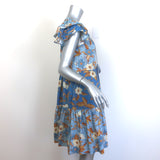 Ulla Johnson Gail Tiered Tassel-Tie Dress Blue Floral Print Cotton-Blend Size 2