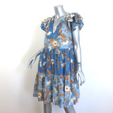 Ulla Johnson Gail Tiered Tassel-Tie Dress Blue Floral Print Cotton-Blend Size 2