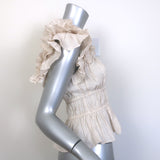 Ulla Johnson Paloma Ruffle Top Beige Striped Linen Size 2 NEW