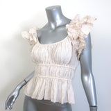 Ulla Johnson Paloma Ruffle Top Beige Striped Linen Size 2 NEW