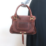 Chloe Marcie Medium Perforated Leather Shoulder Bag Brown Leather Crossbody