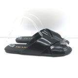 Prada Crisscross Flat Slide Sandals Black Brushed Leather Size 38