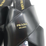 Prada Crisscross Flat Slide Sandals Black Brushed Leather Size 38