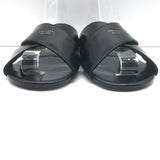 Prada Crisscross Flat Slide Sandals Black Brushed Leather Size 38