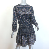 Veronica Beard Makai Mini Dress Navy Paisley Print Ruched Silk Size 6