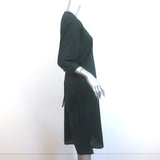 Elaine Kim Tie-Back Dress Black Cotton Size Petite 3/4 Sleeve V-Neck