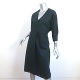 Elaine Kim Tie-Back Dress Black Cotton Size Petite 3/4 Sleeve V-Neck
