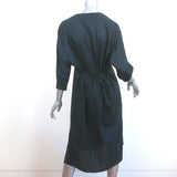 Elaine Kim Tie-Back Dress Black Cotton Size Petite 3/4 Sleeve V-Neck