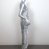 L'Agence Seridie Maxi Slip Dress White/Black Cheetah Print Satin Size 10 NEW