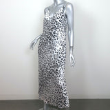 L'Agence Seridie Maxi Slip Dress White/Black Cheetah Print Satin Size 10 NEW