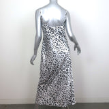 L'Agence Seridie Maxi Slip Dress White/Black Cheetah Print Satin Size 10 NEW