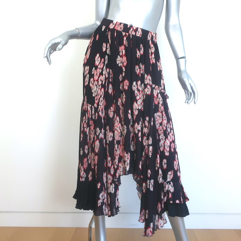 Isabel Marant Wilny Pleated Midi Skirt Dark Purple Floral Print Crepe Size 1