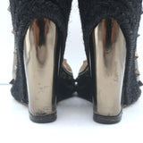 Valentino Rockstud Raffia-Trim Wedge Sandals Gunmetal Metallic Leather Size 35