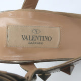 Valentino Rockstud Raffia-Trim Wedge Sandals Gunmetal Metallic Leather Size 35