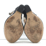 Valentino Rockstud Raffia-Trim Wedge Sandals Gunmetal Metallic Leather Size 35