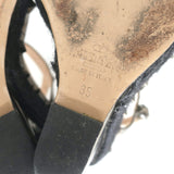 Valentino Rockstud Raffia-Trim Wedge Sandals Gunmetal Metallic Leather Size 35