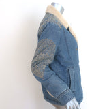 Free People Embroidered Denim Sherpa Jacket Blue Size Extra Small