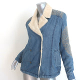 Free People Embroidered Denim Sherpa Jacket Blue Size Extra Small
