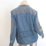 Free People Embroidered Denim Sherpa Jacket Blue Size Extra Small