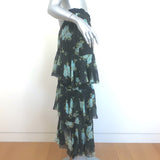 Zimmermann Whitewave Tiered Midi Skirt Black Floral Print Swiss Dot Size 0