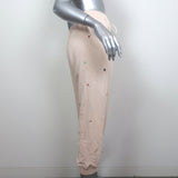 THE GREAT Cropped Floral Embroidered Sweatpants Light Pink Cotton Size 3