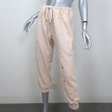 THE GREAT Cropped Floral Embroidered Sweatpants Light Pink Cotton Size 3