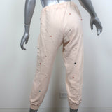 THE GREAT Cropped Floral Embroidered Sweatpants Light Pink Cotton Size 3