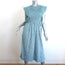SEA Ida Smocked Midi Dress Blue Floral Print Cotton Size Small