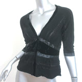 Etro Cardigan Black Satin-Trimmed Metallic Knit Size 40 V-Neck Sweater NEW
