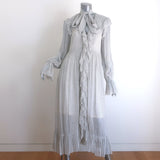 Zimmermann Pussy Bow Ruffled Maxi Dress White Zig Zag Print Crepe Size 1