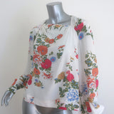 Isabel Marant Ioudy Asymmetric Long Sleeve Top Cream Floral Print Silk Size 36