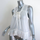 Cinq a Sept Tie-Neck Sleeveless Ruffle Top White Cotton Size Medium
