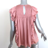 Ulla Johnson Winnie Smocked Top Rose Satin Size 0 Flutter Sleeve Blouse