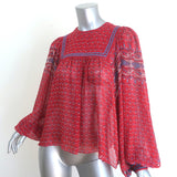 Ulla Johnson Minou Blouse Red Paisley Print Chiffon Size 4 Long Sleeve Top