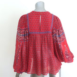 Ulla Johnson Minou Blouse Red Paisley Print Chiffon Size 4 Long Sleeve Top