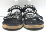 Chanel CC Chain-Trimmed Slingback Sandals Black Leather Size 39 C