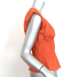 FRAME Ruched V-Neck Blouse Orange Cotton Size Small Sleeveless Top NEW