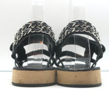 Chanel CC Chain-Trimmed Slingback Sandals Black Leather Size 39 C
