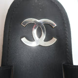 Chanel CC Chain-Trimmed Slingback Sandals Black Leather Size 39 C